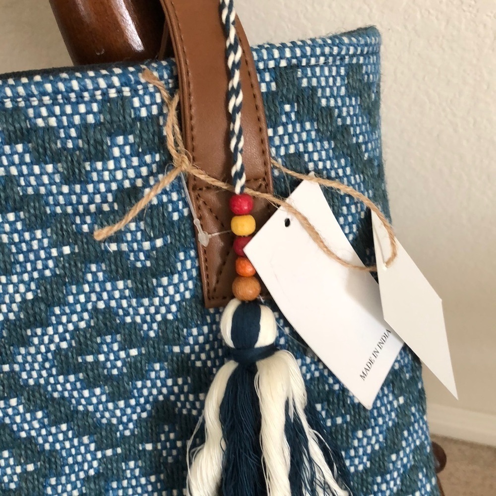 Blue Jute Tile Print Canvas Tote NWT - Picture 6 of 9